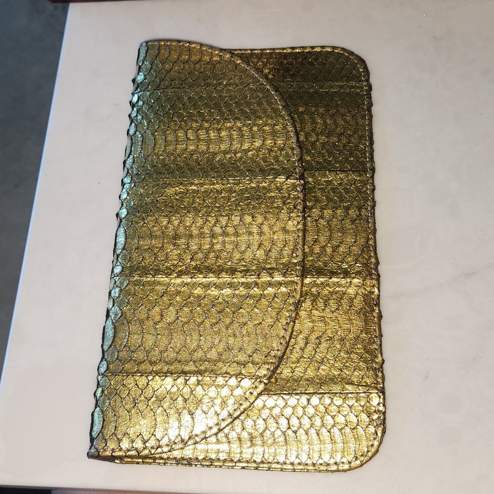 Neiman Marcus NEW genuine python gold clutch gene… - image 1